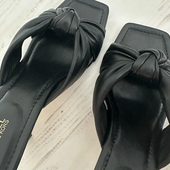 Michael Kors Elena Leather Sandal Black Kitten Heel with Elegant Knot Detail - Picture 7 of 11